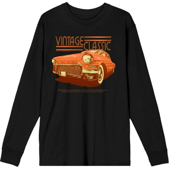 Car Fanatic Vintage Classic Orange Car Adult Black Crew Neck Long Sleeve Tee-Small