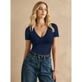 thumbnail image 4 of MOYIKO Slim Fitted T Shirts for Women Deep V Neck Short Sleeve Tees Elegant Summer Tops, 4 of 8