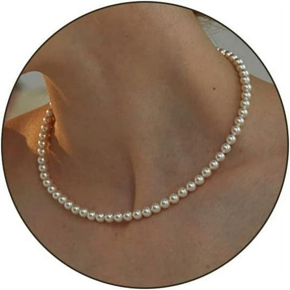 Cterwk Pearl Round Pearl Necklaces for Women, 8mm White Pearl Necklace Fashion Faux Pearl Choker Necklaces