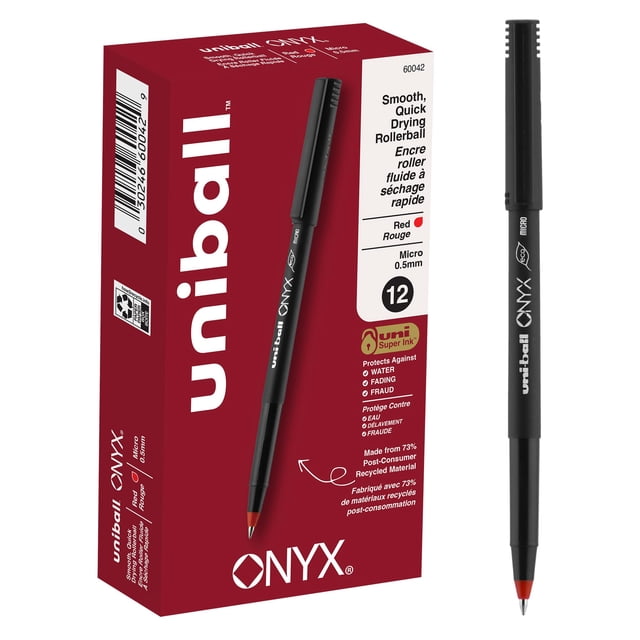 Bolígrafo Rollerball Uni-Ball ONYX 0.5mm Rojo Paquete de 12