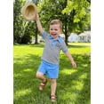 thumbnail image 6 of BemeyourBBs Toddler Baby Boys Mama's Little Dude Outfit Summer Clothes Short Sleeve Lapel Letter Embroidery Striped Button Shirt Tops and Pockets Shorts Set, 6 of 9