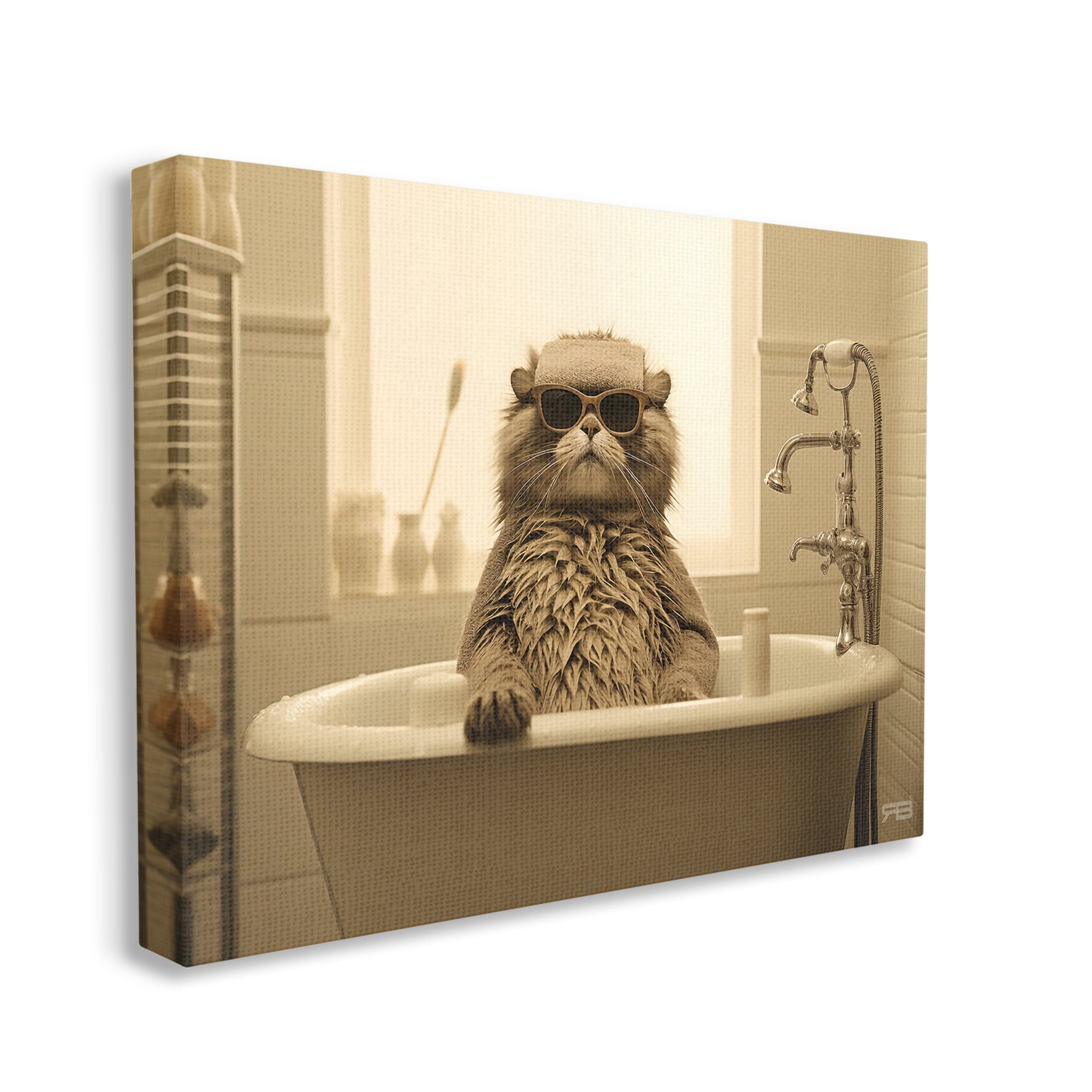 Stupell Industries Cool Cat in Bathtub Animals & Insects Painting Gallery Wrapped Canvas Art Print Wall Art, 20 x 16