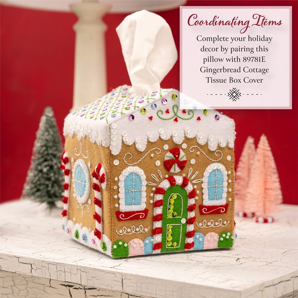 Bucilla Gingerbread Cottage 12 x 13.75 in Felt Applique Pillow Kit