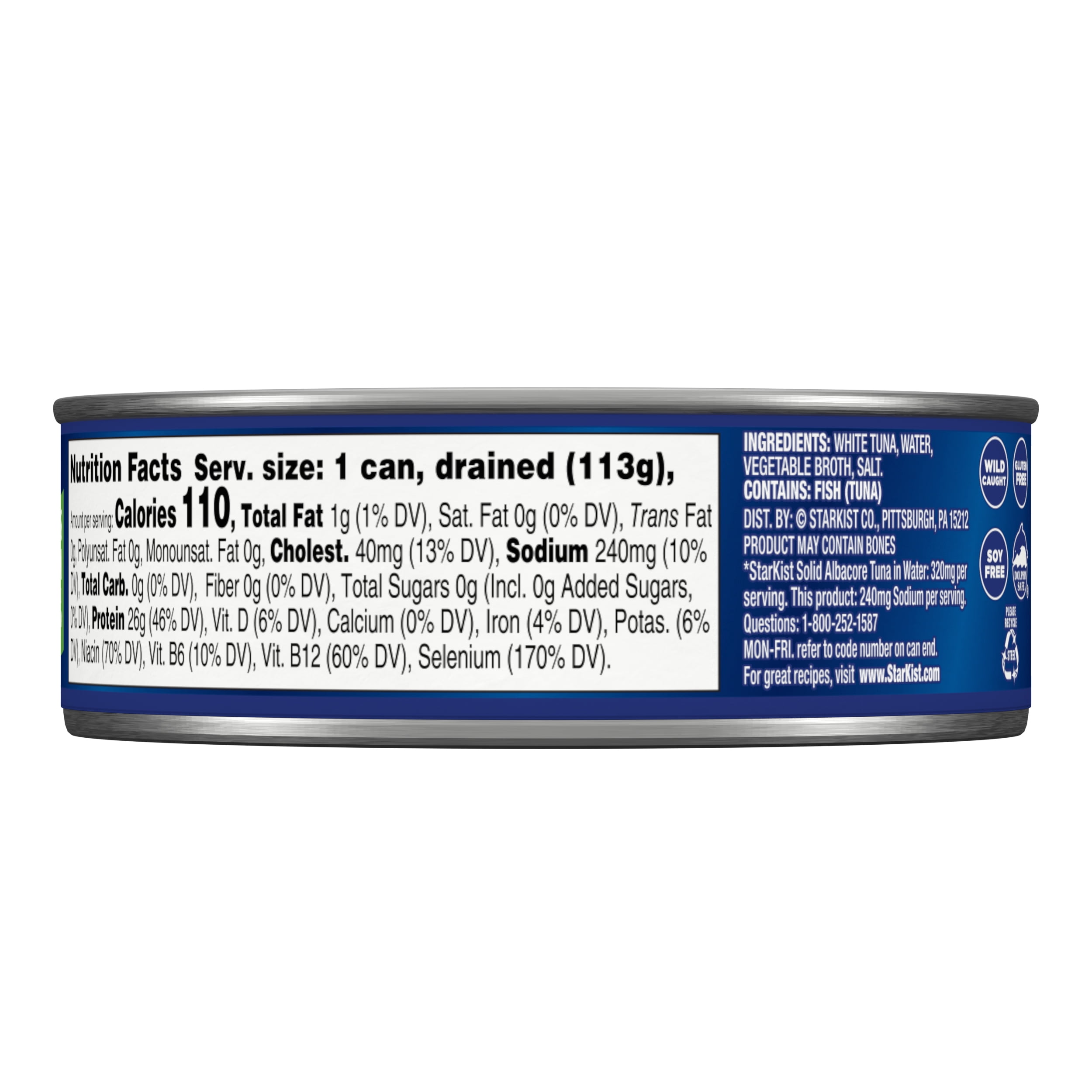 (5 pack) Starkist Solid White Albacore Tuna In Water 25% Less Sodium, Wild Caught, 26g Protein, 5 oz Can