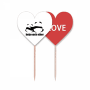 Cuddling Pandas Helping Each Other Toothpick Flag LOVE Heart Lable Cupcake Pick
