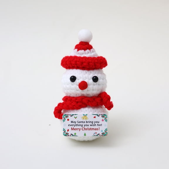Handmade Emotional Support Christmas Snowman, Positive Crochet Doll with Card, Inspirational Small Handmade Knitted, Funny Gifts for Women Men Birthday Friends Coworkers, Office Decor