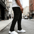 thumbnail image 3 of Men's Straight Leg Stretch Jeans | Black Distressed Frayed Denim | Ripped Detail | 4-Way Flex | Standard & Big & Tall Sizes | Trendy Streetwear Jeans for Men, 3 of 6