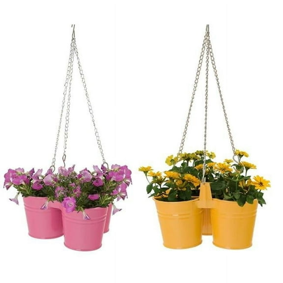 8117E HPK-SAFF S-2 Enameled Galvanized Triple Hanging Planter - Set of 2