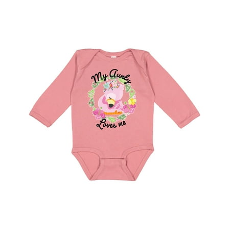 

Inktastic Baby Flamingo My Aunty Loves Me with Flower Wreath Gift Baby Boy or Baby Girl Long Sleeve Bodysuit
