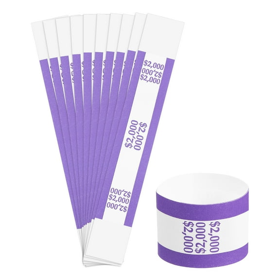 Uxcell Pack of 150 Money Band Bundles, Self-Adhesive Bill Wrappers, 5"x1.14", Purple