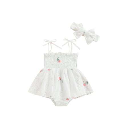 

Meihuid Baby Girls Lace Floral Romper Dress Short Sleeve Tops Shorts Bow Headband