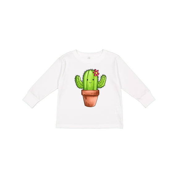 Inktastic Cute Cactus with Flower Hairpiece Boys or Girls Long Sleeve Toddler T-Shirt