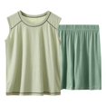 thumbnail image 2 of Kids Boys Soft Comfy 2 Pieces Set Children's Solid Color Sleeveless Elastic Waist Shorts Mid Size Children's Summer Casual Home Suit Set Green 15 Years, 2 of 5