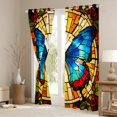 thumbnail image 3 of Homewish Vintage Butterfly Glass Kitchen Curtains,Retro Rose Floral Black Out Curtains Pack of 2 (42x63 Each),Yellow Blue, 3 of 6