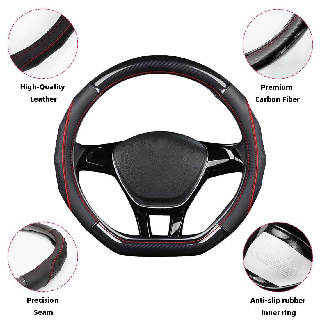 14 inch D Shaped Steering Wheel Cover for Tesla Model 3 / Y Highland/Juniper, for Camaro, for WRX BRZ, for Prius Civic Flat Bottom Small Steering Wheel Protection, Interior Accessories for Cars Truck
