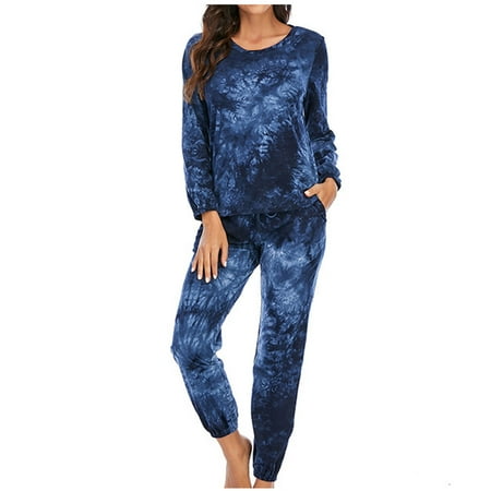 

XIAOFFENN Womens Lounge Set Pajamas Long Sleeve Top and Sweat Pants Sweater Set 2 Pieces Outfits Fall 2023 Navy M