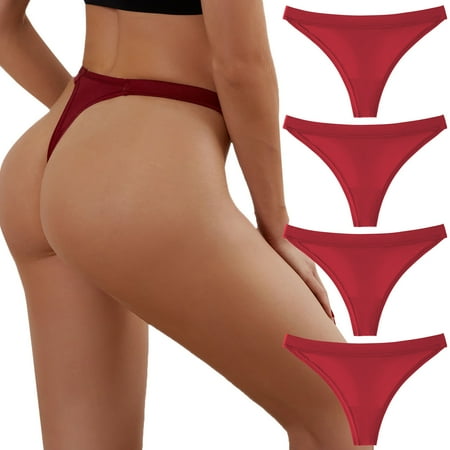 GHSOHS Womens Underwear Panty Cotton Thongs for Women Seamless Breathable Thongs for Women Cotton Panties Underwear Pack of 4 Pieces Underpants Solid Patchwork Color Bikini Briefs Knickers Gift H S