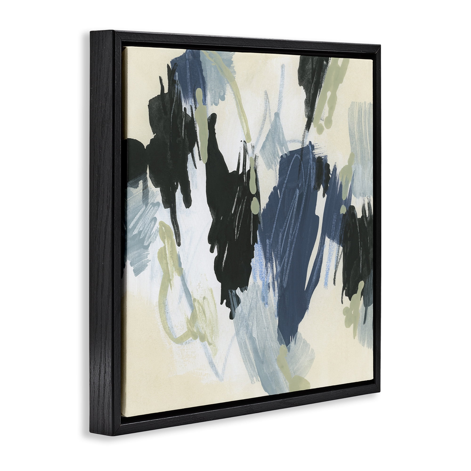 Stupell Industries Blue & Neutral Abstraction Abstract Painting Black Floater Framed Canvas Art Print Wall Art, 18 x 18