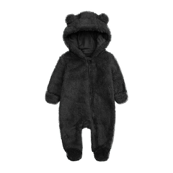 yoeyez Infant Fleece Jumpsuit Cartoon Monster Hooded Rompers Cute Bear Ear Bodysuits Outwear Winter Baby Snowsuit Pajamas for Girls Boys Black 6-9Months