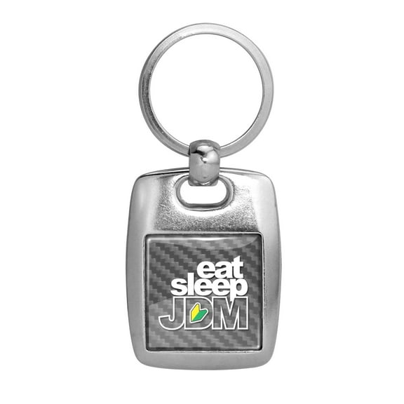 iPick Image for JDM Eat-Sleep-JDM Silver Carbon Fiber Backing Brush Metal Key Chain, Official Licensed