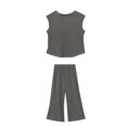 thumbnail image 5 of Girls’ Clothing Sets Sleeveless Bow Crop Top Wide Leg Pants Summer Outfits Cute Kids Clothes Gray 3-4 Years, 5 of 6