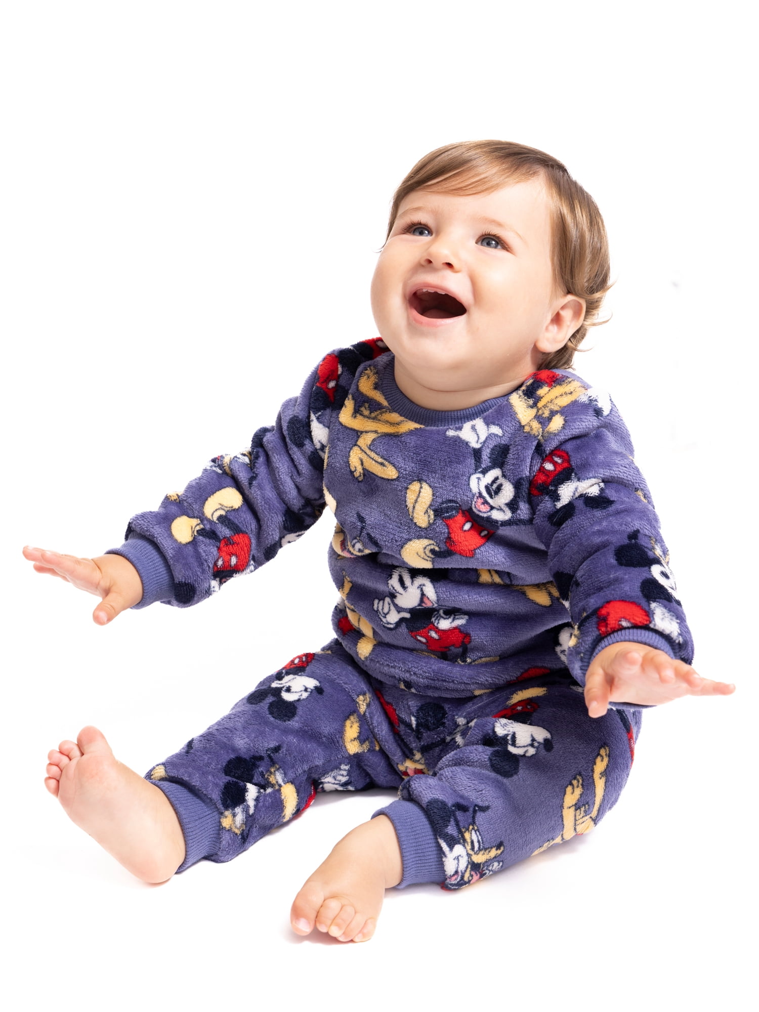Mickey Mouse Baby Long Sleeve Cozy All Over Print Crewneck Sweatshirt with Matching Jogger Pant, 2-Piece, Sizes 0/3M-24M
