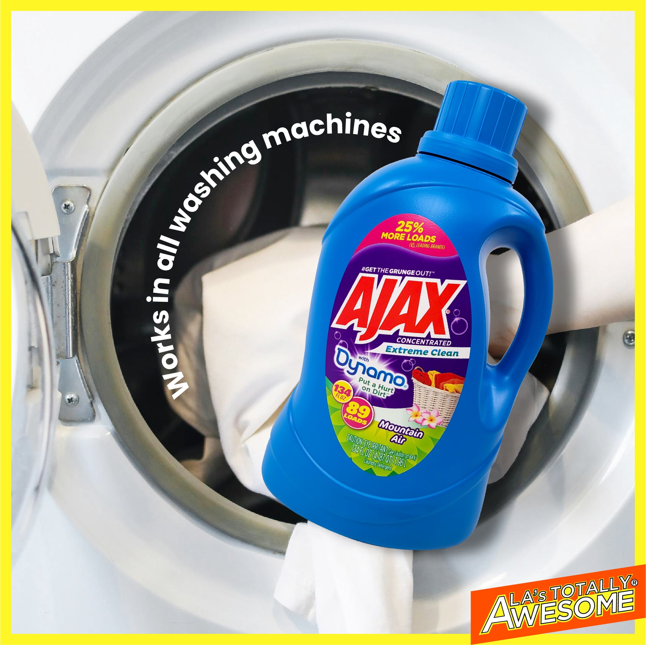 Ajax + Dynamo Mountain Air Liquid Laundry Detergent – Totally Awesome Cleaner with Deep Clean Power, Stain & Odor Remover, HE Compatible, 134oz (Pack of 2), 178 Loads, Fresh Scent