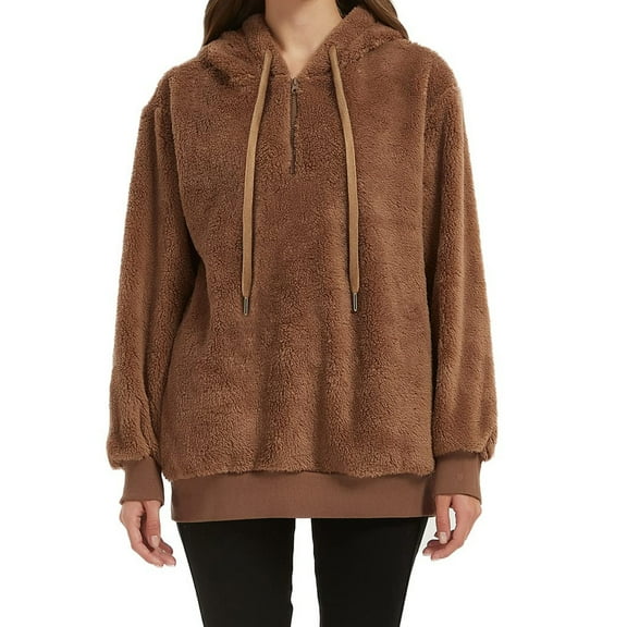 Ozmmyan Women's Fleece Hoodie Casual Quater Zip Sweater Jacket Womens Pullover Solid Loose Long Sleeve Double-sided Polar Fleece Hooded Casual Fashionable Plus Size Sweater, S- 4XL