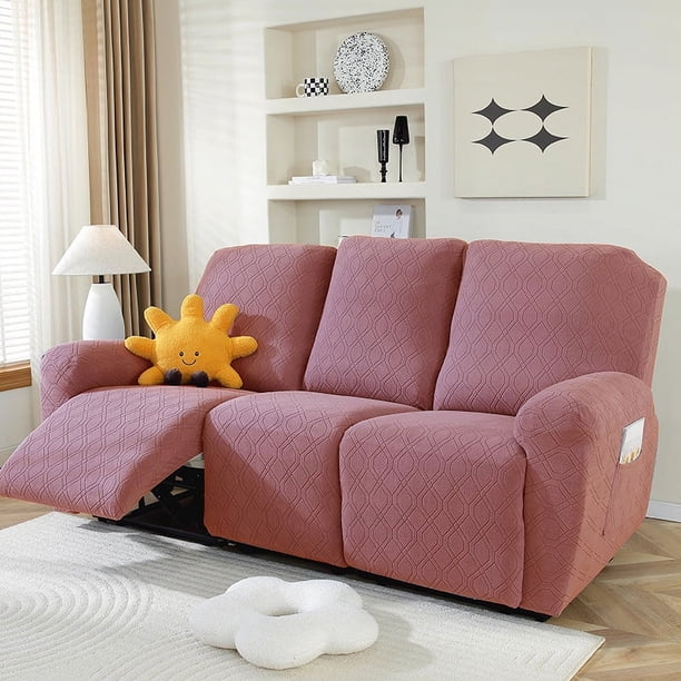 Xiao Hua Funda de sofá elástica con forma geométrica, color rosa, para mecedora reclinable, lavable, para sala de estar, 3 plazas