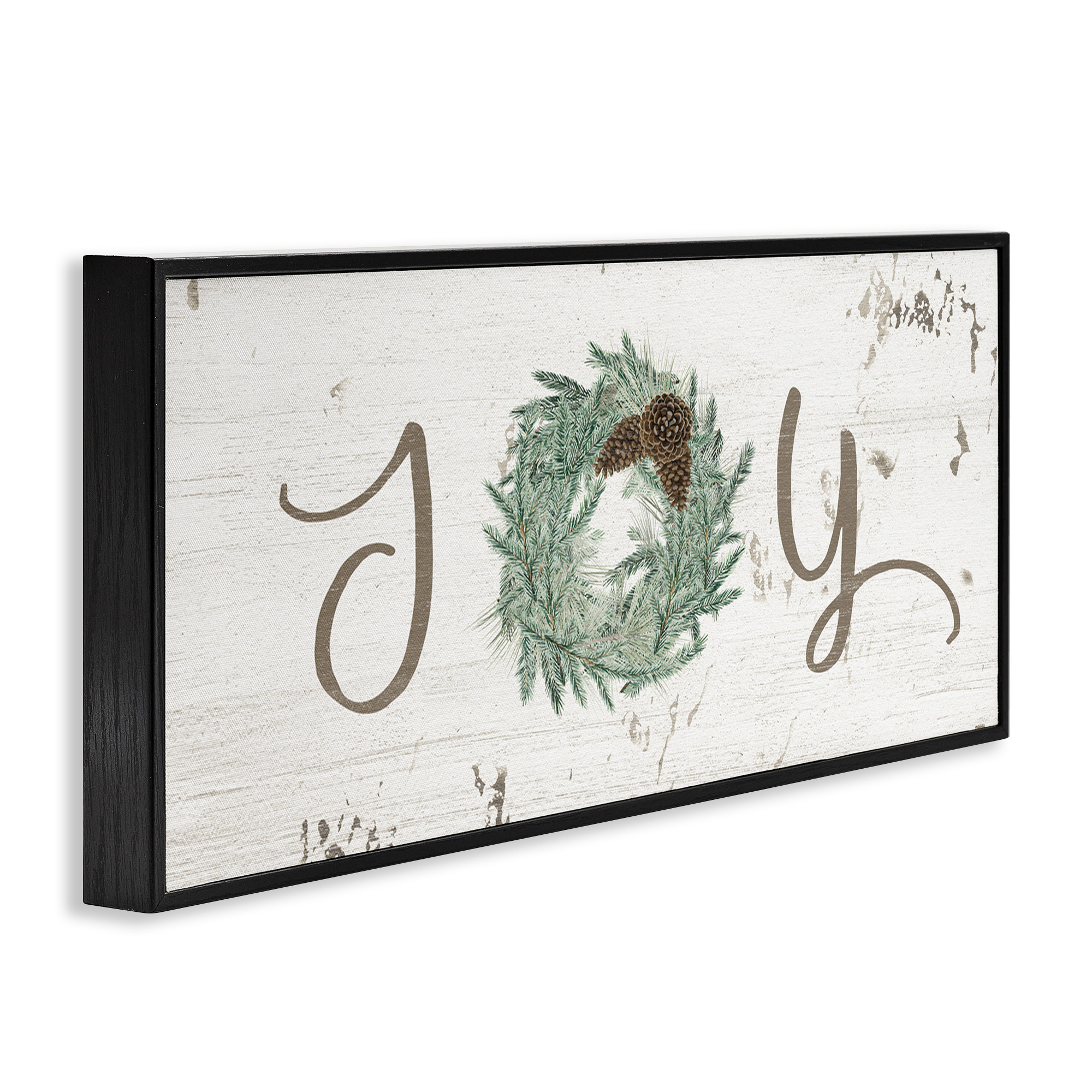 Stupell Industries Country Inspired Joy Wreath Holiday Painting Black Framed Art Print Wall Art, 30 x 13