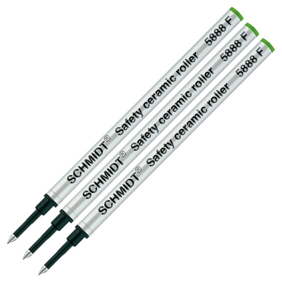 Schmidt 5888 Ceramic Rollerball Metal Tube Refill - Green Ink, Fine Point 0.6mm, 3 Pack (SC58103)