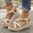 thumbnail image 6 of Viluyesy Women's Platform Sandals, Ankle Elastic Strap Boho Style Open Toe Summer Casual Thick Sole Shoes Beige, 6 of 9