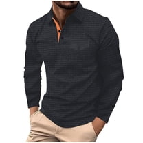 Jalioing Men's Golf Shirt with Pocket Collared Button Long Sleeve T Shirt Dressy Fashion Texture Solid Tops