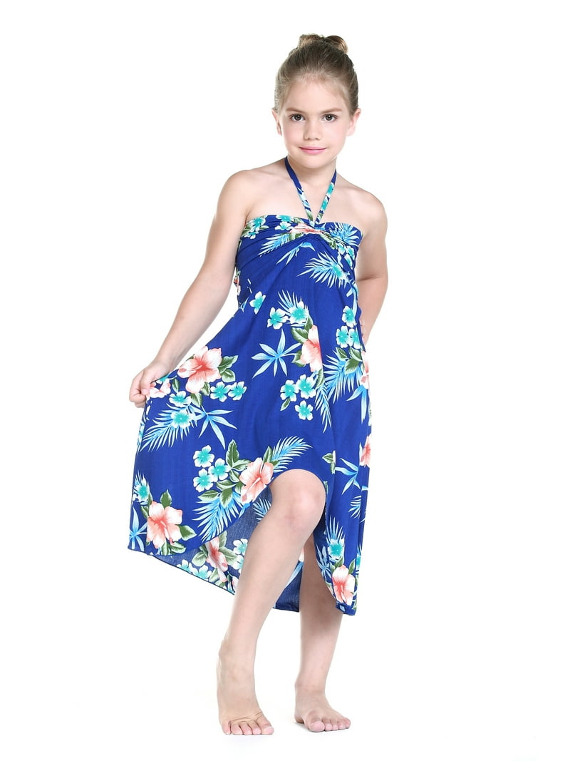Girl Hawaiian Halter Dress in Hibiscus Blue Size 4 - Walmart.com