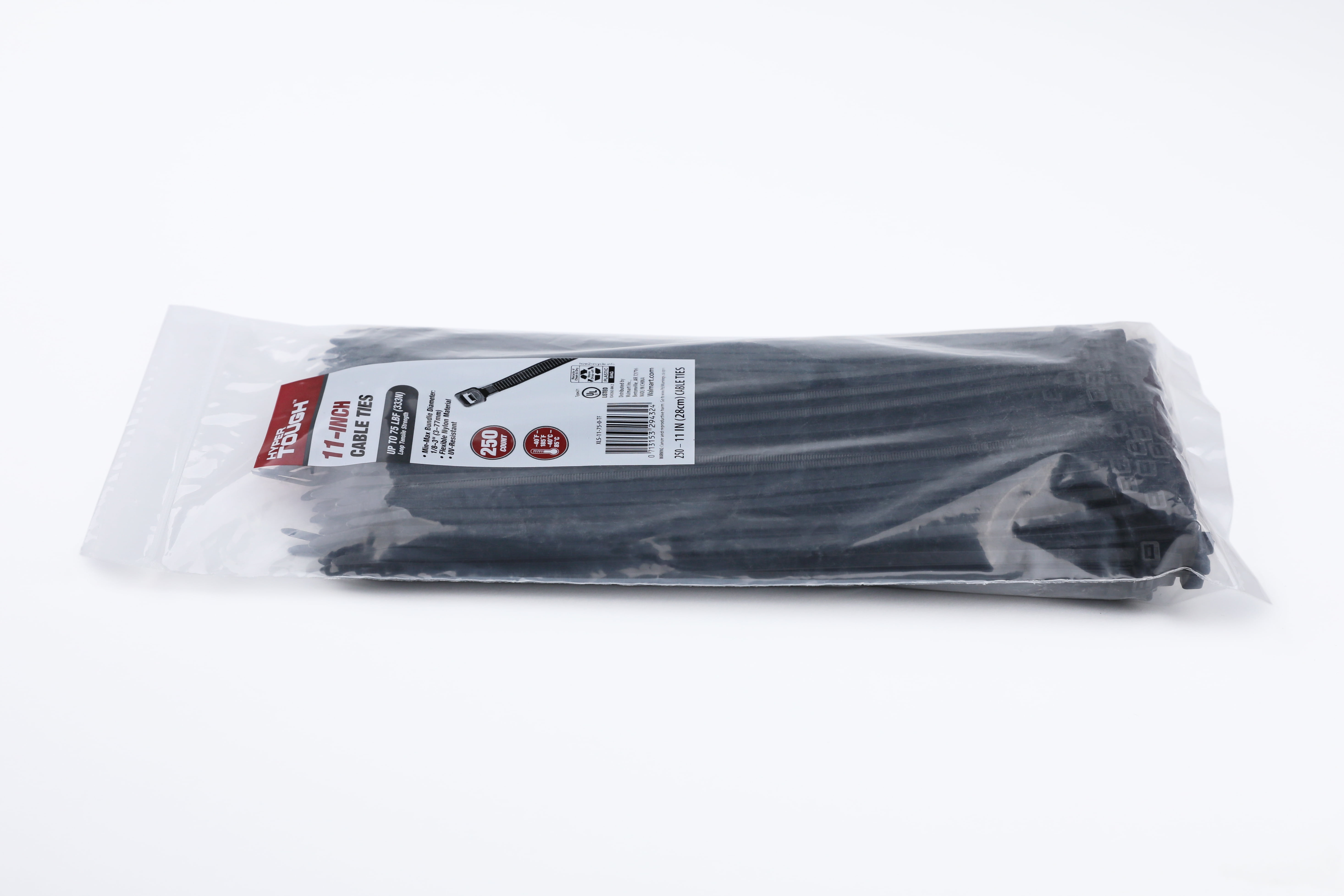 (2 pack) Hyper Tough 11inch Cable Tie 75lbf Uv Black 250Pcs