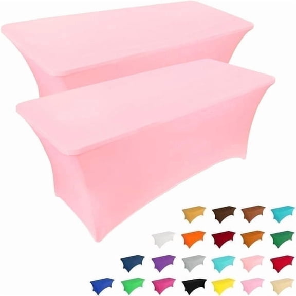 Parojati 2 Pack 6FT Table Cloth for Rectangular Fitted Events Stretch Pink Table Covers Washable Spandex Tablecloth Protector for Party, Wedding, Cocktail, Banquet, Festival Light Pink