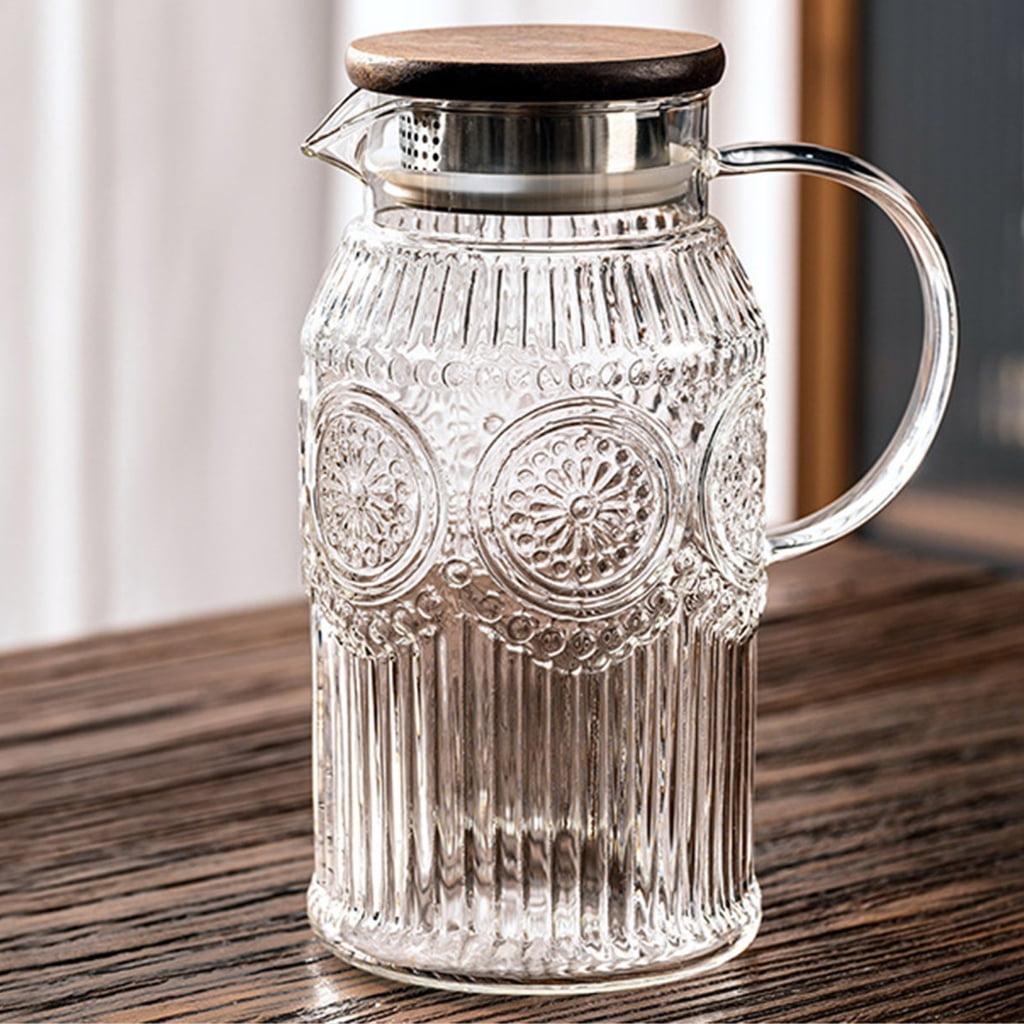 lanema Sun Pattern Retro Glass Pitcher Practical Lid Included For Kitchen And Living Room Use