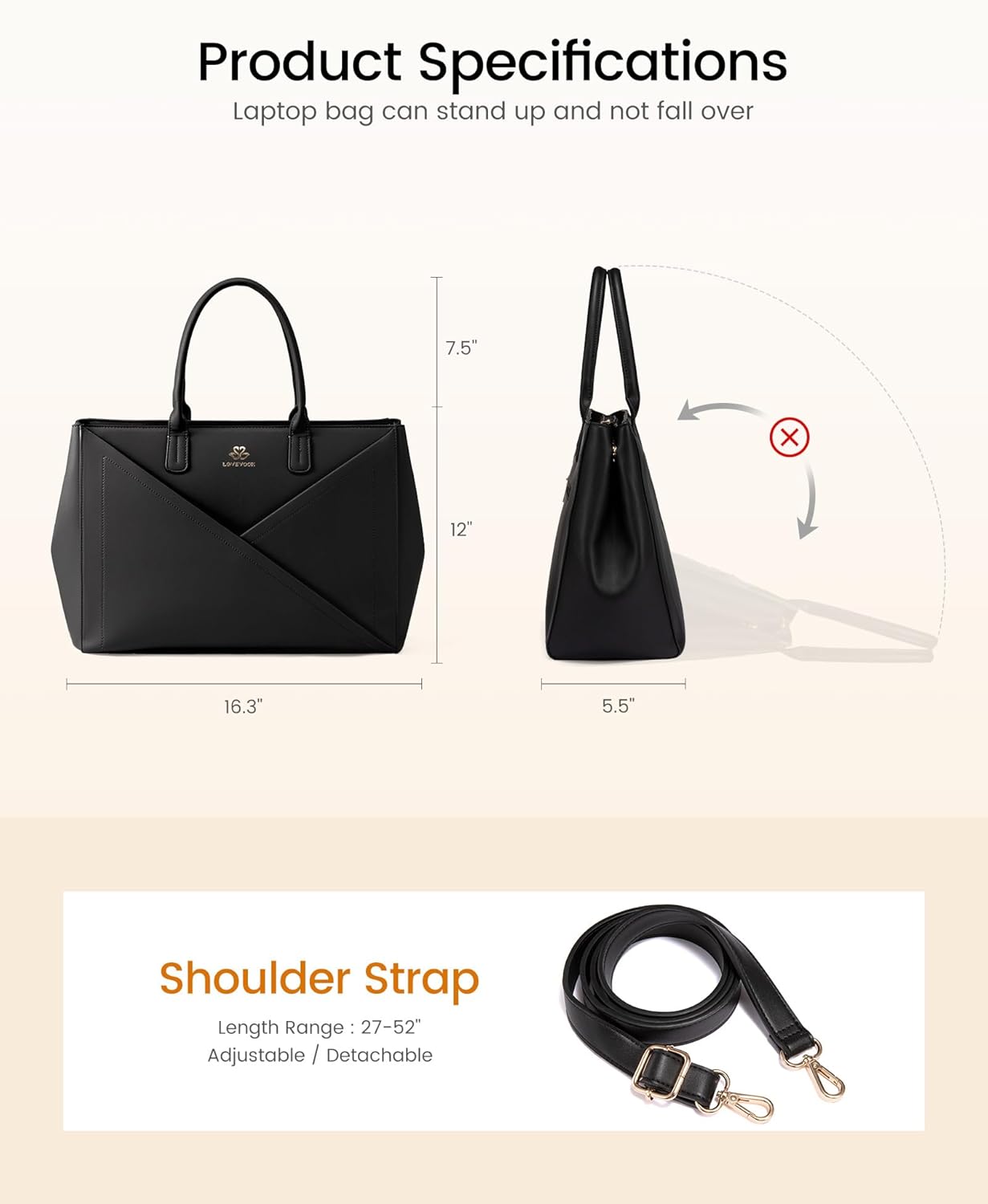 LOVEVOOK Laptop Tote Bag for Women with Large Cup Holder, 15.6 Inch PU Leather Work Bag Teacher Tote Bag, Waterproof Computer Bags Business Office Briefcase Handbag