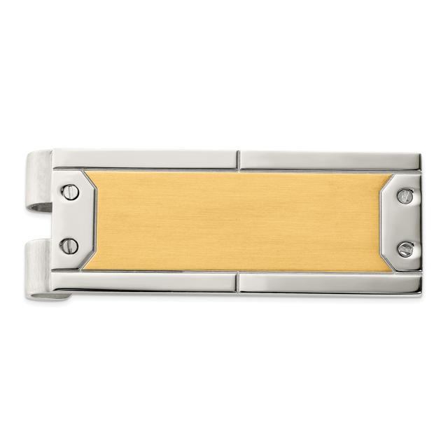 Stainless Steel Yellow Plated Money Clip For Dad Mens For Him