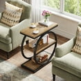 thumbnail image 2 of Fnova Side Table with Circular Metal Frame, End Table with 3-Tier Shelves for Living Room, Brown, 2 of 16