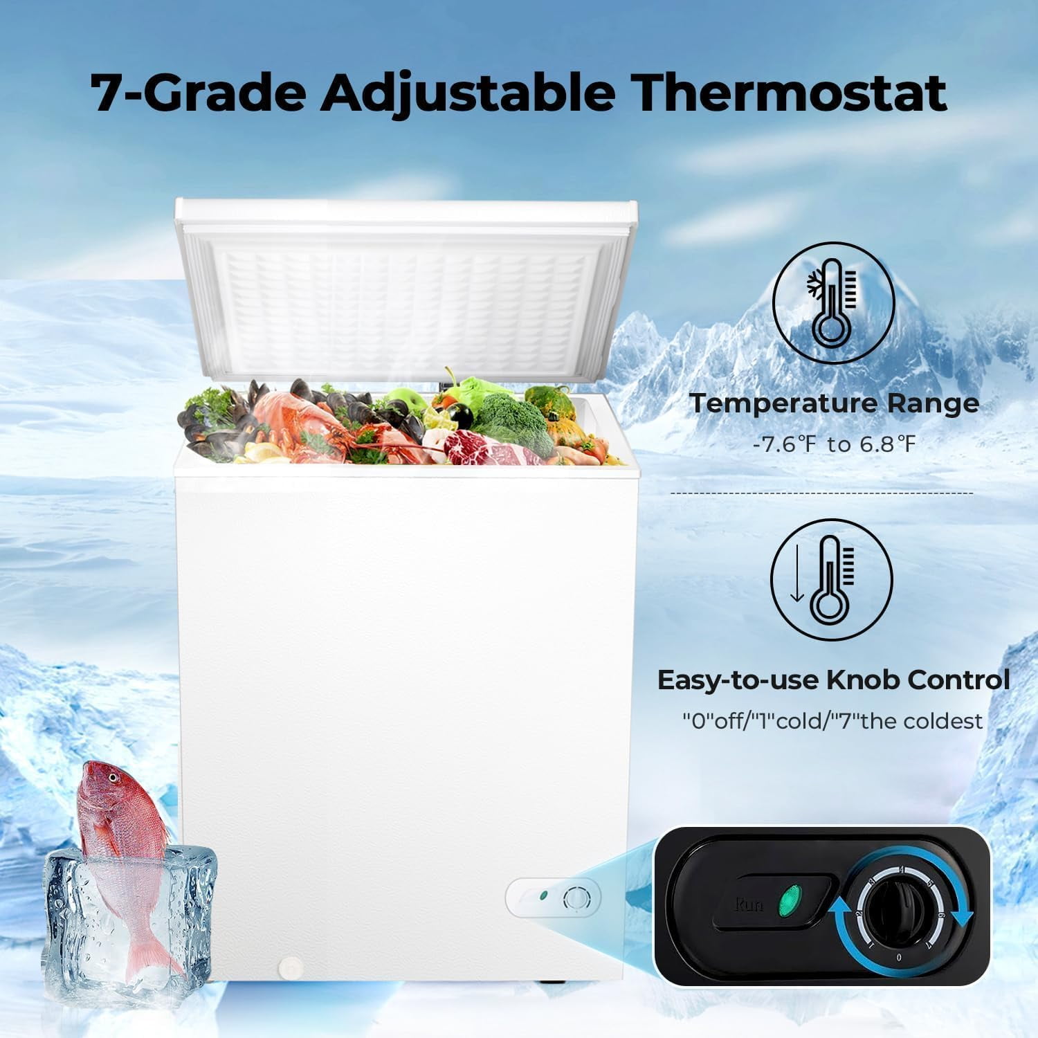 2.8 Cubic Feet Deep Chest Freezer Compact Freezers with Adjustable Thermostat Top Open Door Freezer Compressor Cooling with 2 Rmovable Storage Basket for Home Kitchen Office and Bar (Black)