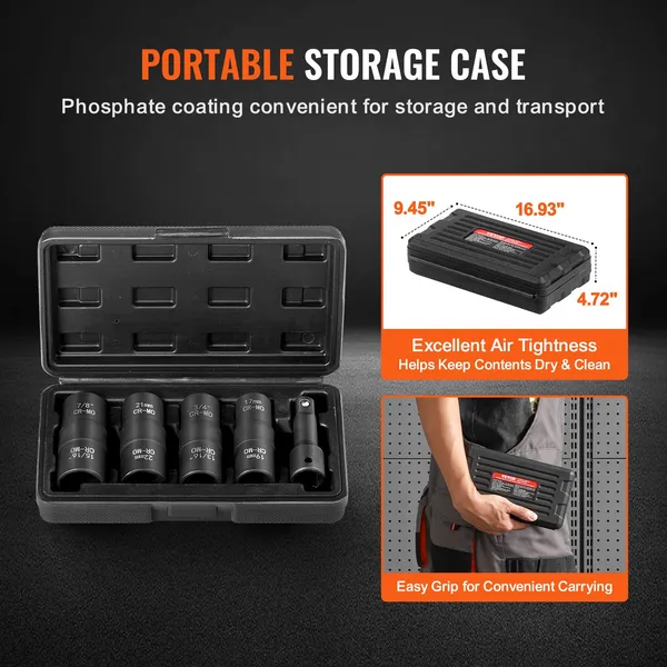Heavy-Duty 1/2” Drive Lug Nut Impact Socket Set – Metric & SAE 6-Point Flip Socket for Ultimate Versatility and Strength