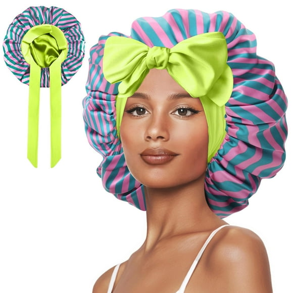 Gorro satinado Vettres para cabello rizado, seda, doble capa, rojo y verde
