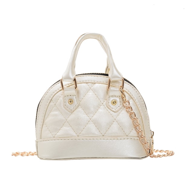 Bolso de mano con diseño de concha para niños, moderno bolso de mano con cuadros de diamantes para niñas, bolso cruzado con cadena de princesa simple