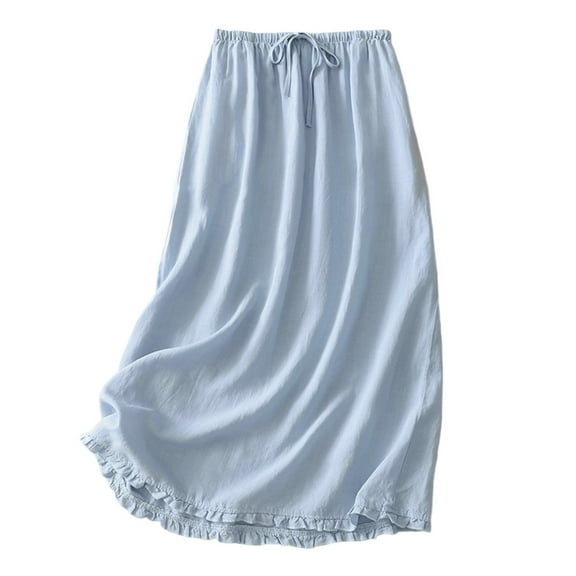 Ynynloco Midi Skirts for Women High Waisted A Line Flowy Cotton Linen Knee Length Skirt Casual Trendy Solid Color Skirt