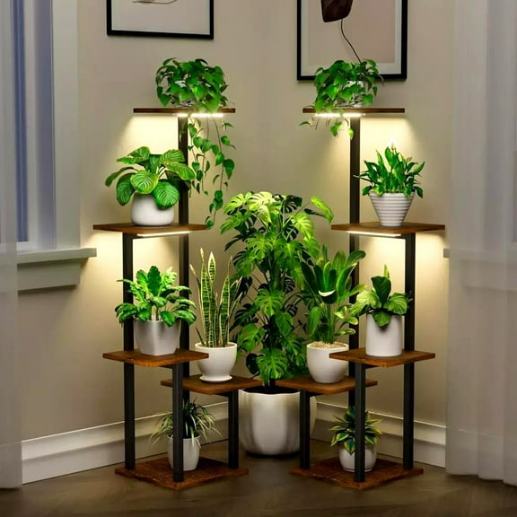 Plant Stand Indoor with Grow Light - 2 Pack Metal Plant Shelf for Indoor Plants