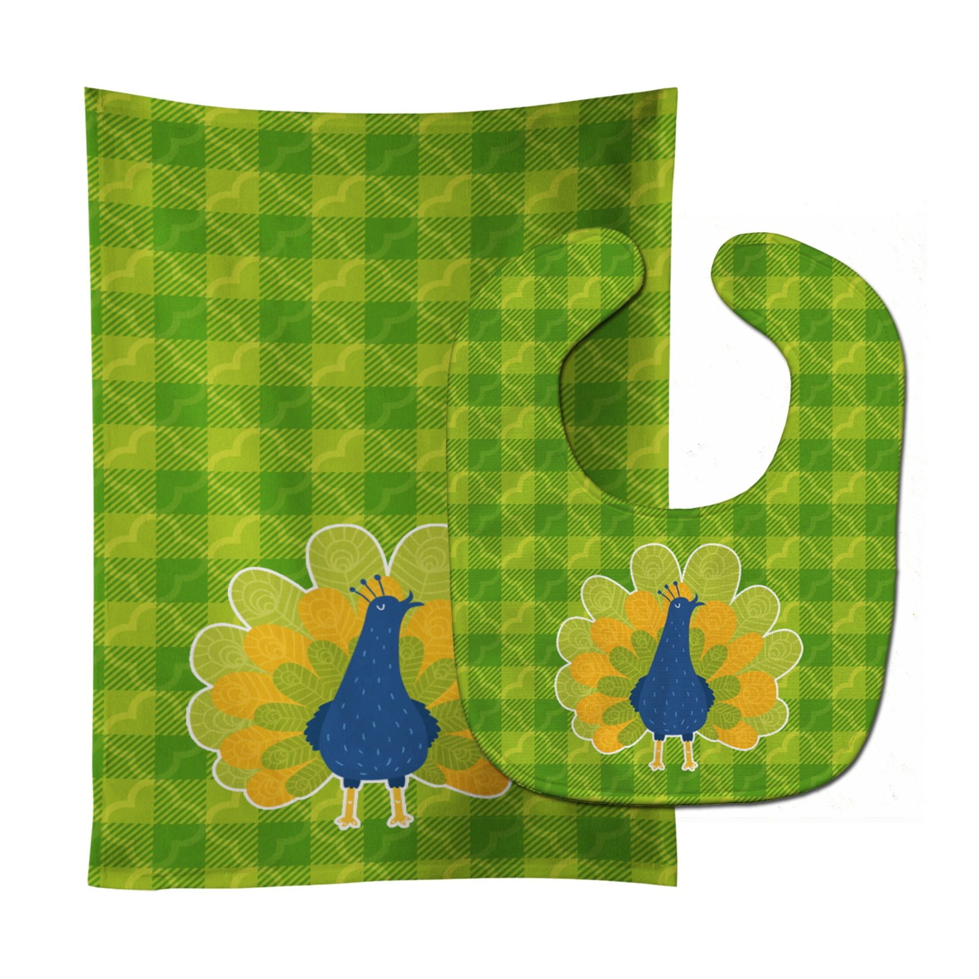 Carolines Treasures BB6770STBU Pretty Peacock Baby Bib & Burp Cloth