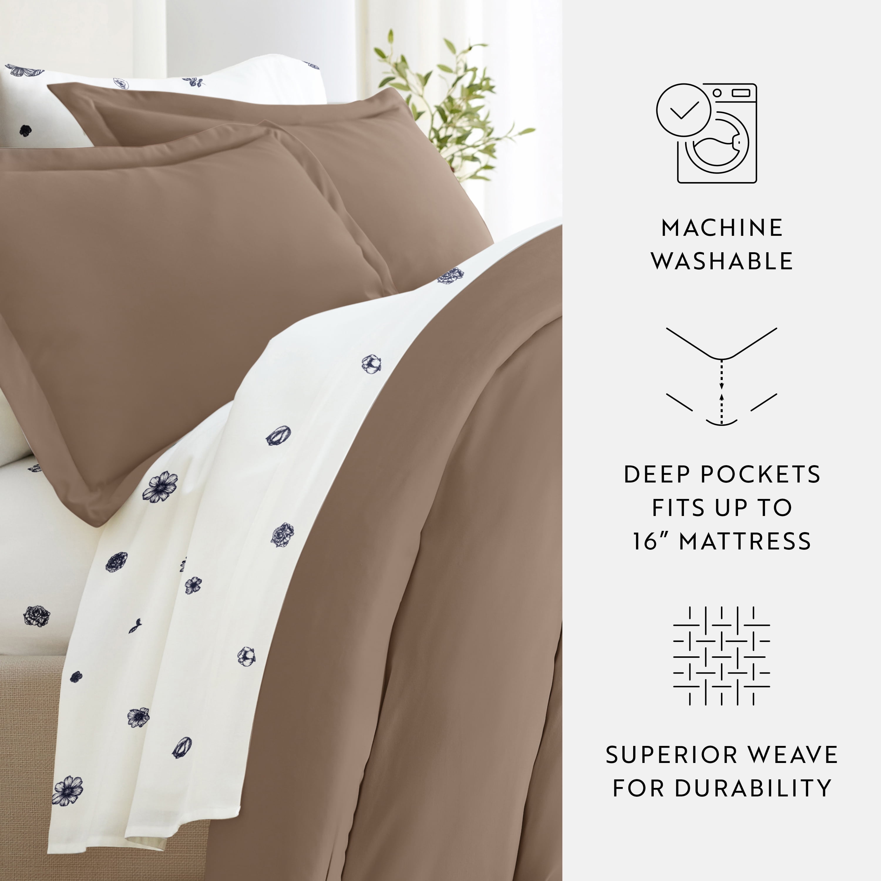 Noble Linens 8 Piece Solid Duvet Bundle in Taupe, Full