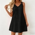 thumbnail image 2 of Zynoxe Mini Dresses for Women Summer V-neck Sleeveless Hollow Out Strap Sundress Casual Ventilate Peasant Gauze Lounge Beach Dresses Black L, 2 of 8