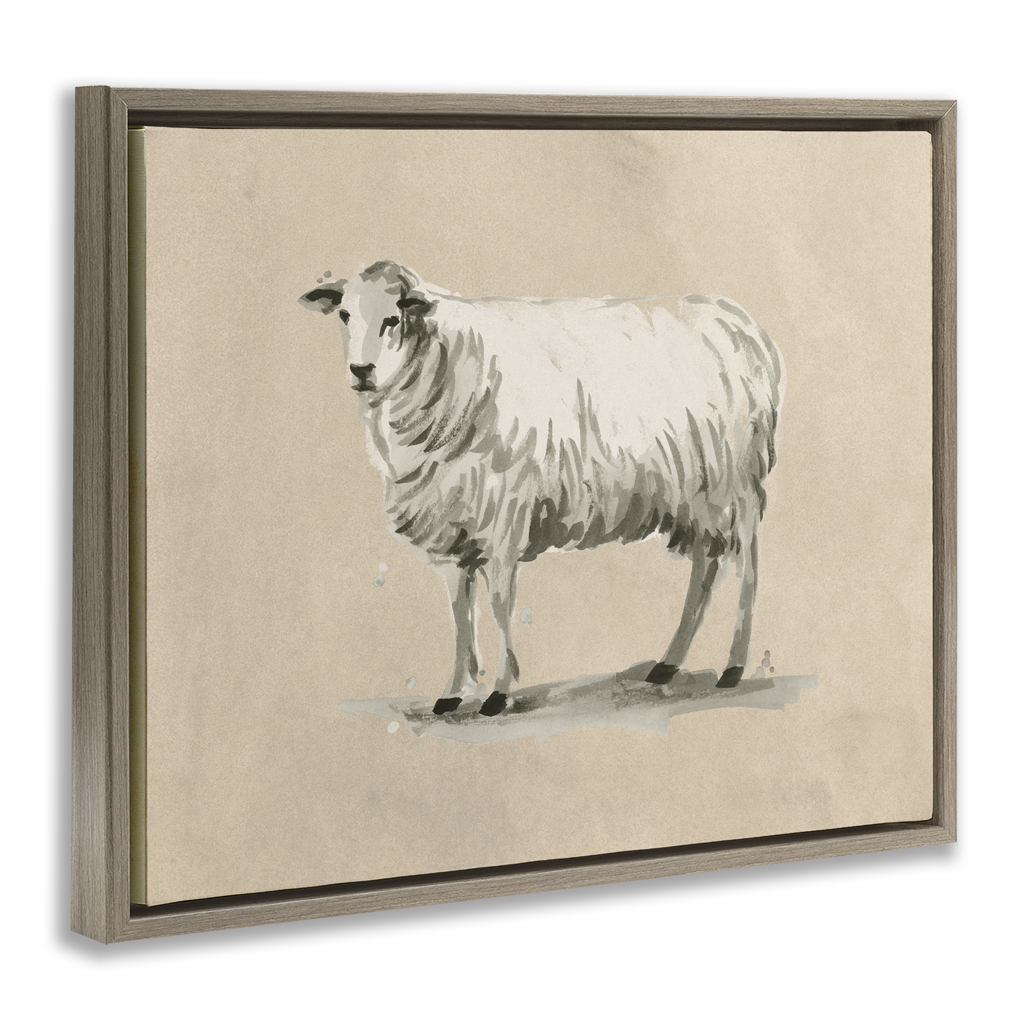 Stupell Industries Traditional Minimal Sheep Animals & Insects Painting Brown Floater Framed Canvas Art Print Wall Art, 31 x 25